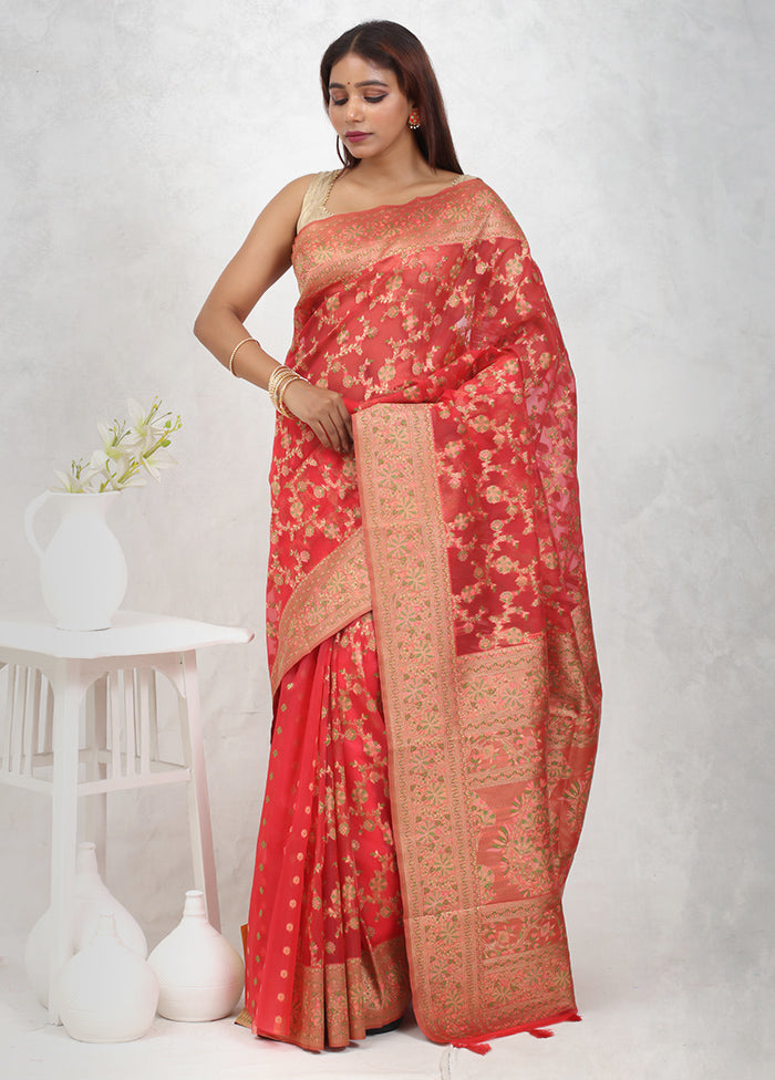 Pink Organza Saree Without Blouse Piece - Indian Silk House Agencies