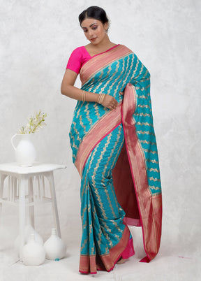 Blue Georgette Saree Without Blouse Piece - Indian Silk House Agencies