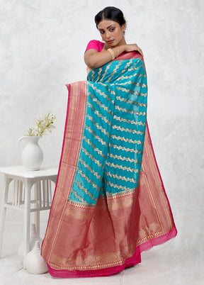Blue Georgette Saree Without Blouse Piece - Indian Silk House Agencies