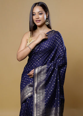 Blue Dupion Silk Saree With Blouse Piece