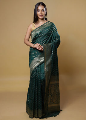 Green Dupion Silk Saree With Blouse Piece