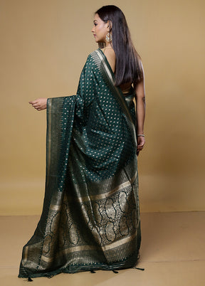 Green Dupion Silk Saree With Blouse Piece