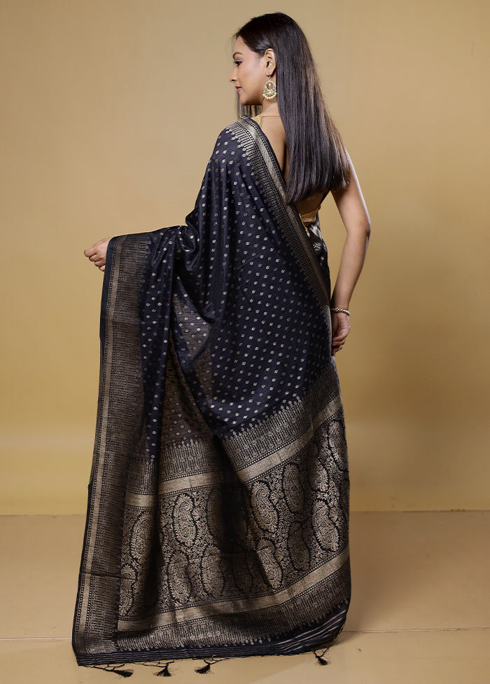 Black Dupion Silk Saree With Blouse Piece