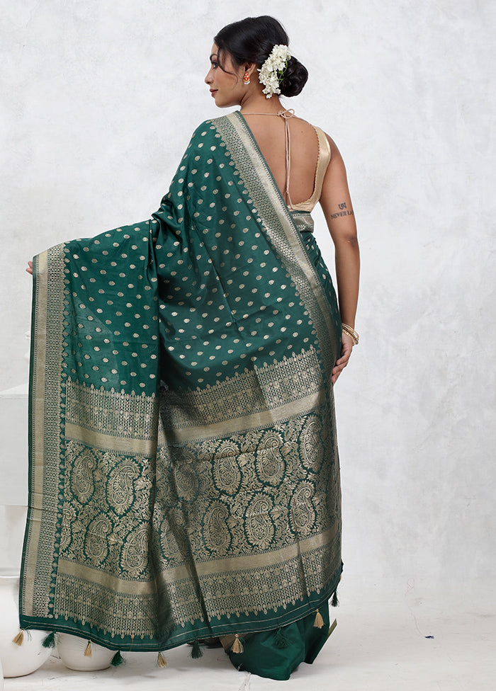 Green Dupion Silk Saree With Blouse Piece - Indian Silk House Agencies