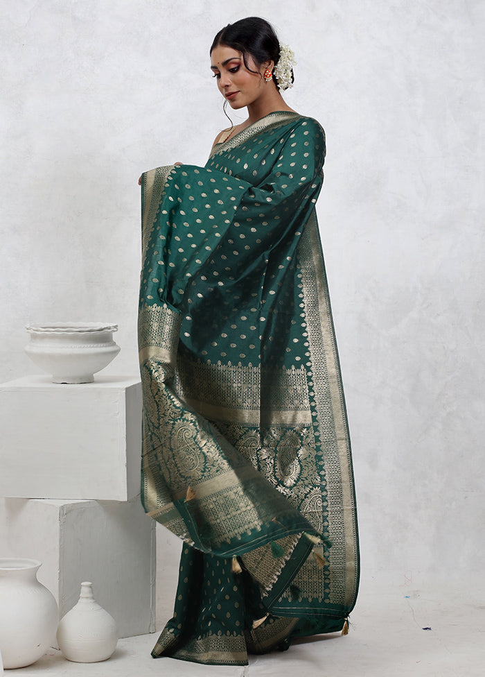 Green Dupion Silk Saree With Blouse Piece - Indian Silk House Agencies