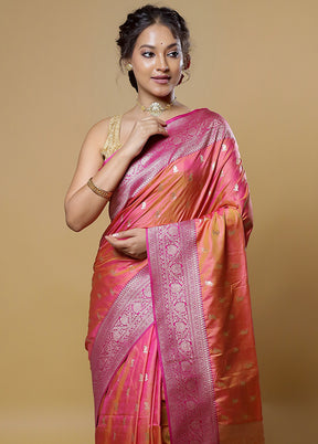 Pink Dupion Silk Saree With Blouse Piece