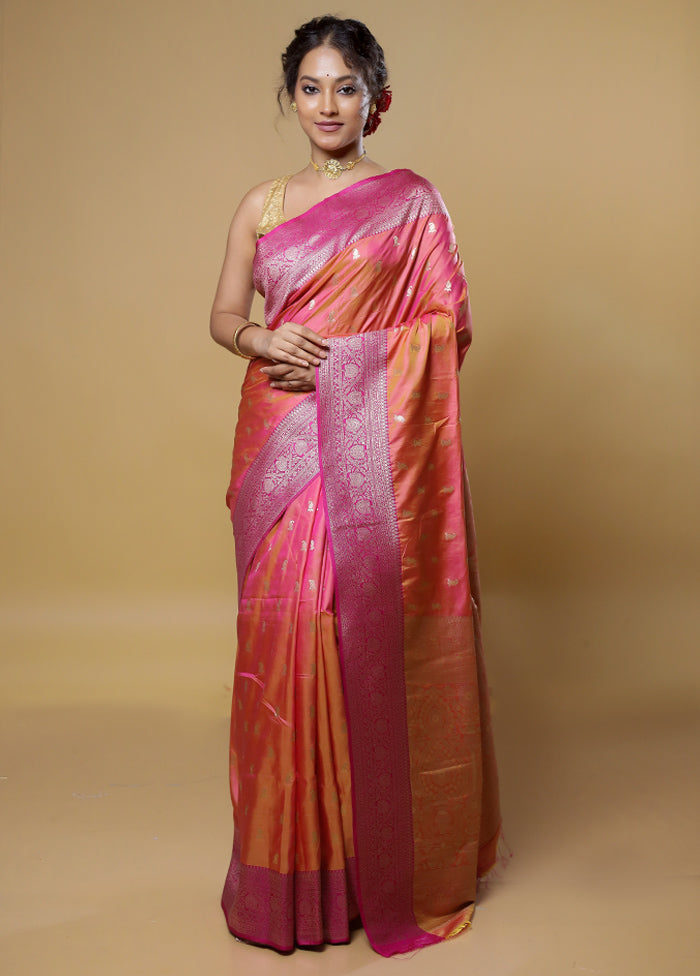 Pink Dupion Silk Saree With Blouse Piece