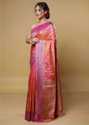 Pink Dupion Silk Saree With Blouse Piece