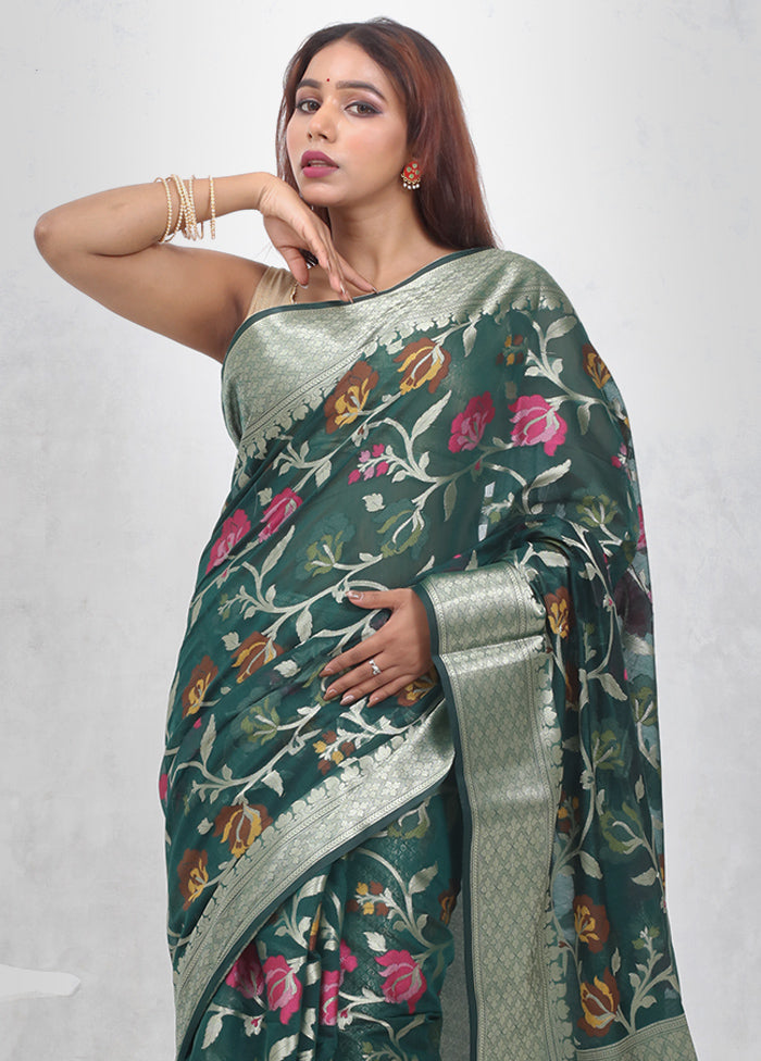 Green Kora Silk Saree Without Blouse Piece - Indian Silk House Agencies