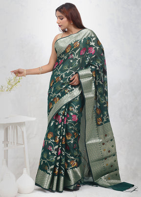 Green Kora Silk Saree Without Blouse Piece - Indian Silk House Agencies