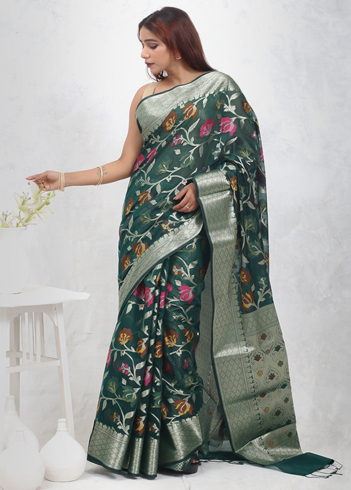 Green Kora Silk Saree Without Blouse Piece - Indian Silk House Agencies