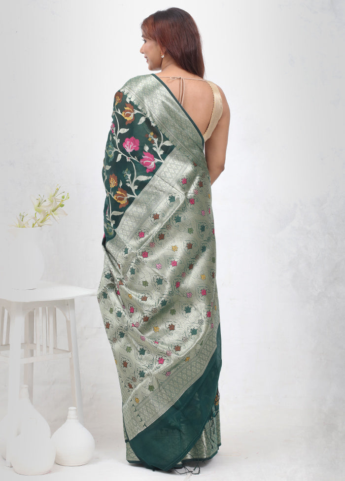 Green Kora Silk Saree Without Blouse Piece - Indian Silk House Agencies