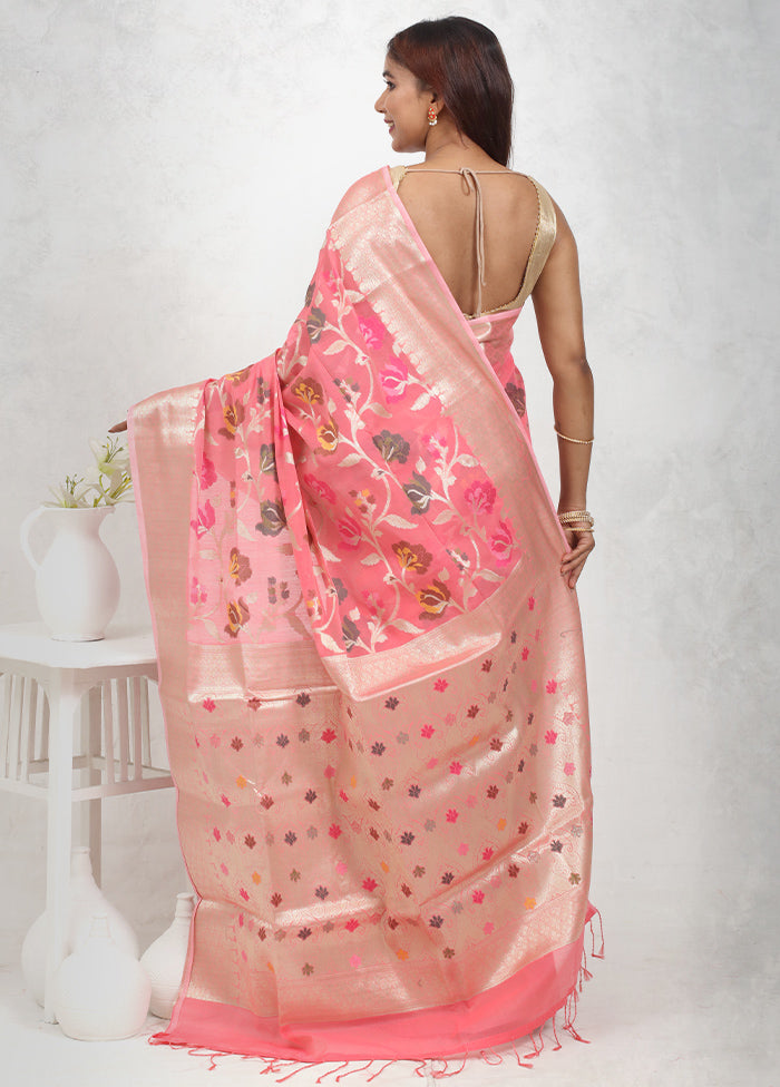 Pink Kora Silk Saree Without Blouse Piece - Indian Silk House Agencies