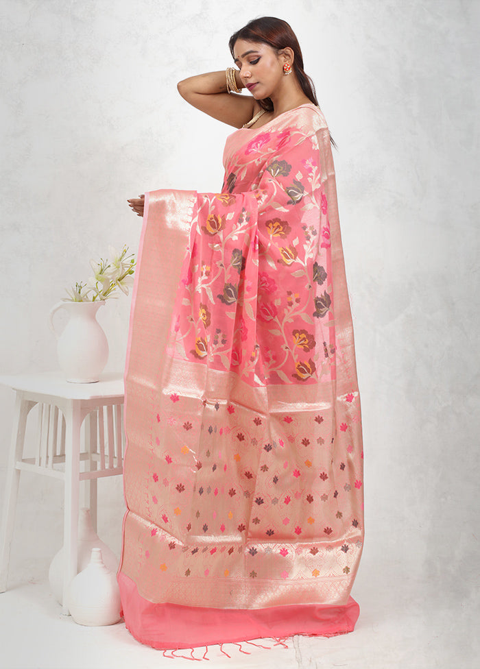 Pink Kora Silk Saree Without Blouse Piece - Indian Silk House Agencies