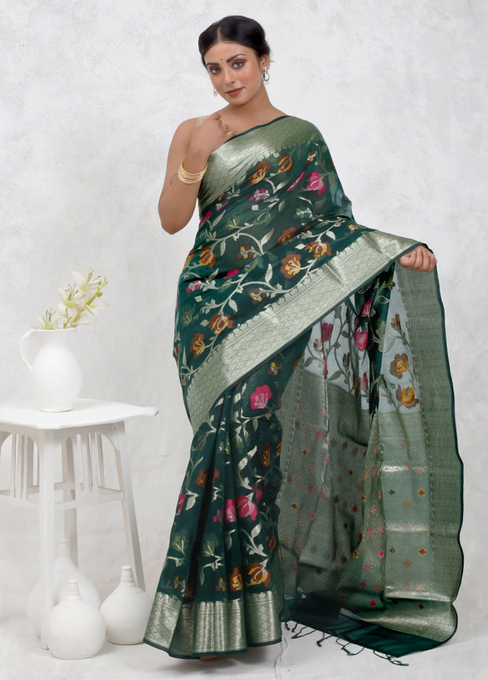 Green Kora Silk Saree Without Blouse Piece - Indian Silk House Agencies