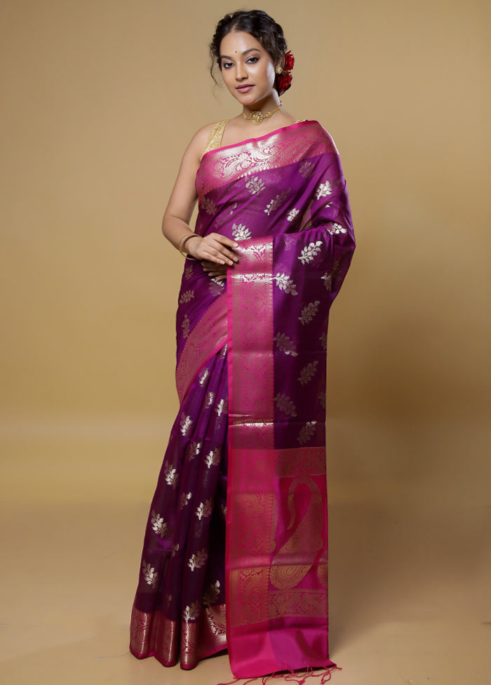 Purple Kora Silk Saree With Blouse Piece