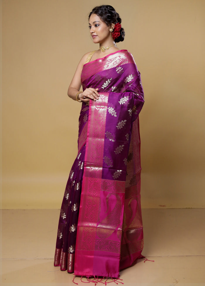 Purple Kora Silk Saree With Blouse Piece