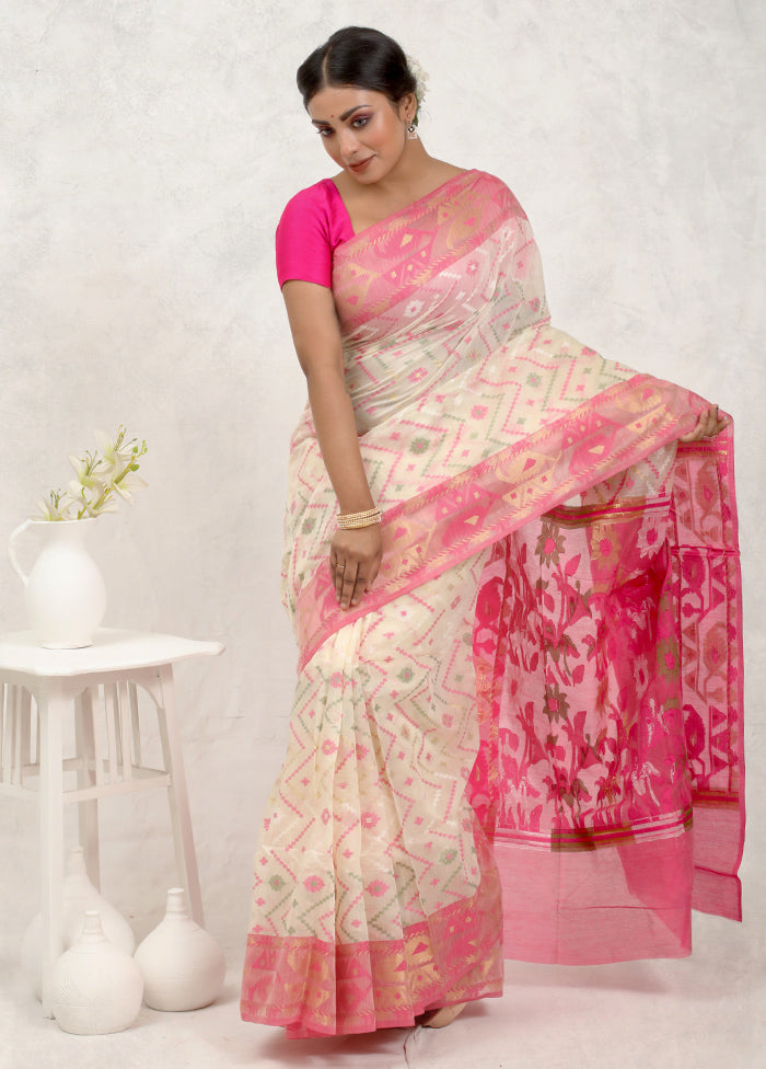 Pink Cotton Saree Without Blouse Piece