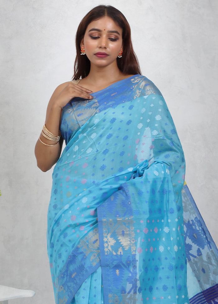 Blue Cotton Saree Without Blouse Piece - Indian Silk House Agencies