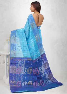 Blue Cotton Saree Without Blouse Piece - Indian Silk House Agencies