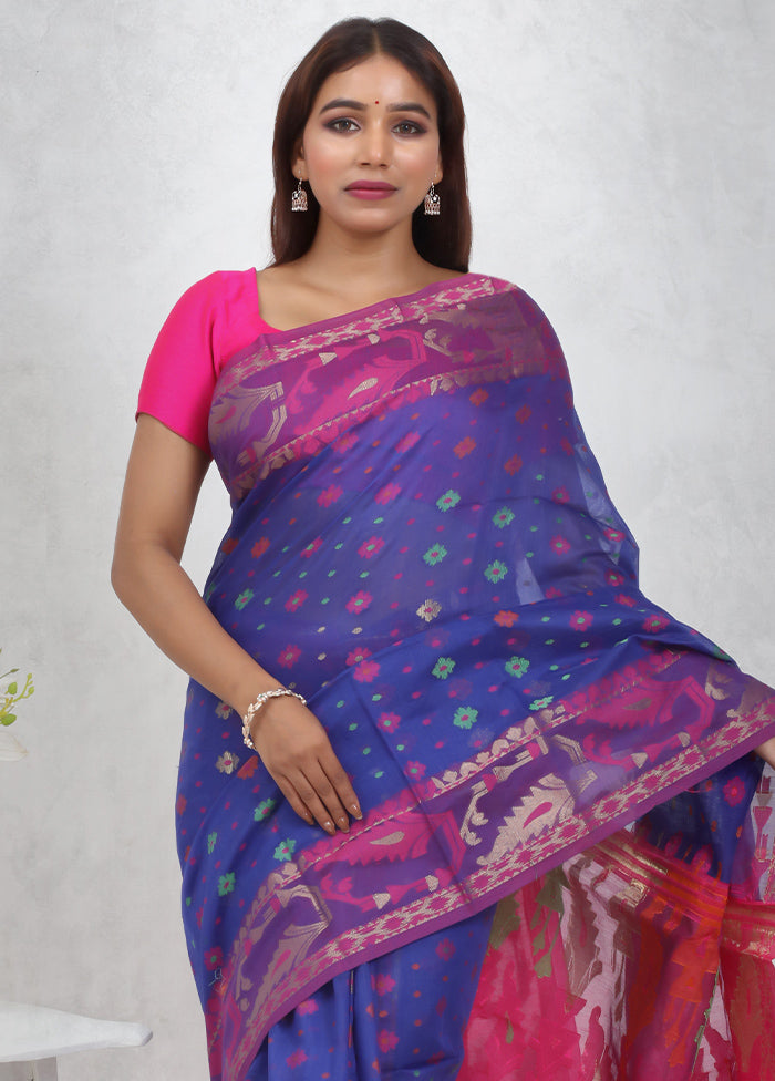 Blue Cotton Saree Without Blouse Piece - Indian Silk House Agencies