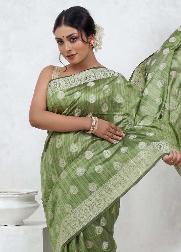 Green Kora Silk Saree With Blouse Piece - Indian Silk House Agencies