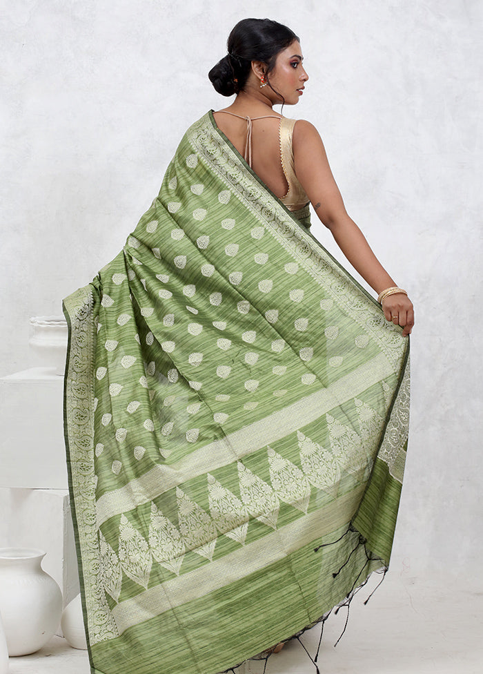 Green Kora Silk Saree With Blouse Piece - Indian Silk House Agencies