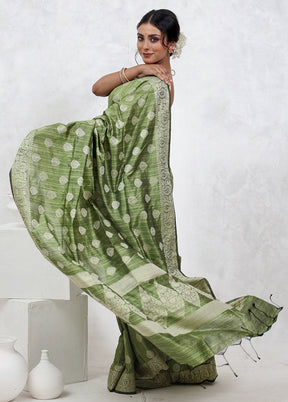 Green Kora Silk Saree With Blouse Piece - Indian Silk House Agencies