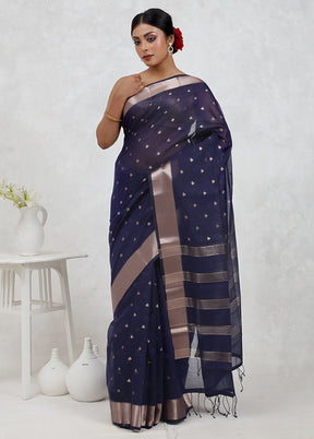 Blue Kora Silk Saree Without Blouse Piece - Indian Silk House Agencies