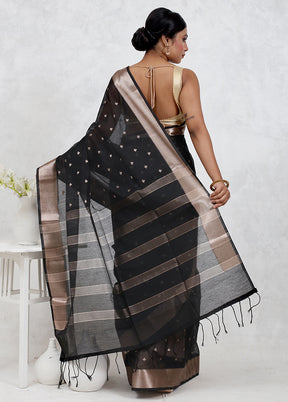 Black Kora Silk Saree Without Blouse Piece - Indian Silk House Agencies