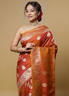 Rust Dupion Silk Saree With Blouse Piece