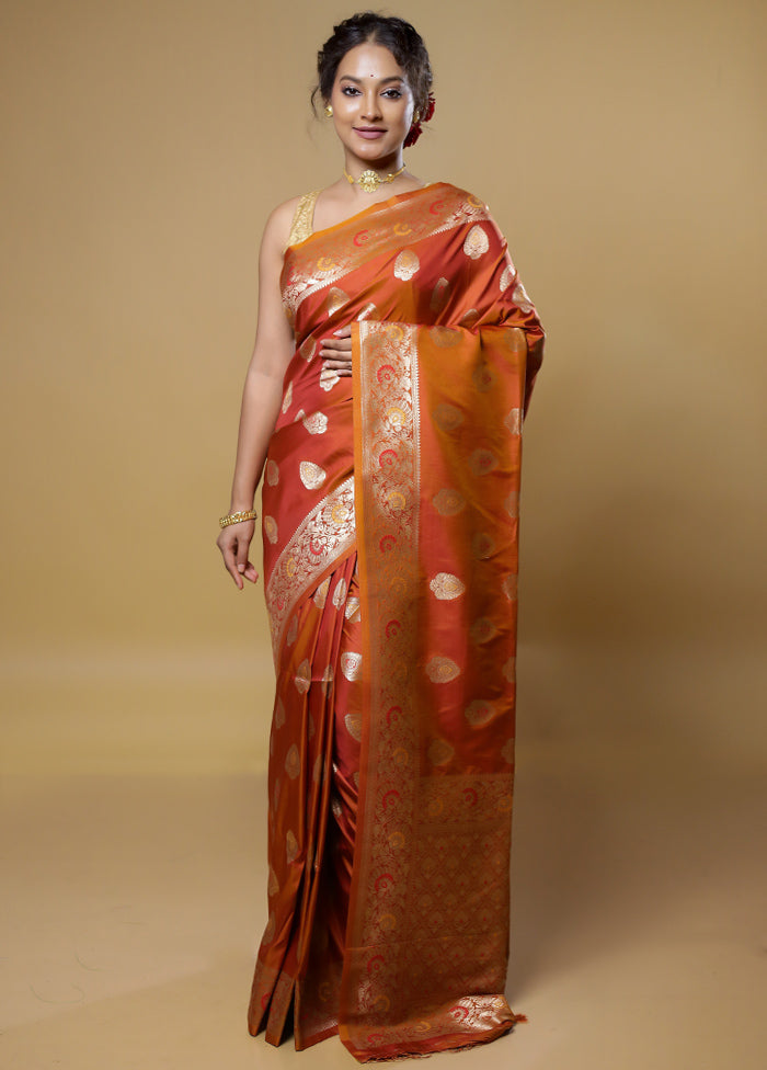 Rust Dupion Silk Saree With Blouse Piece