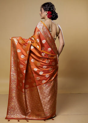 Rust Dupion Silk Saree With Blouse Piece