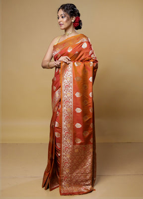 Rust Dupion Silk Saree With Blouse Piece