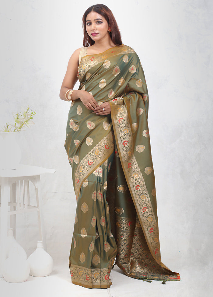 Green Dupion Silk Saree Without Blouse Piece - Indian Silk House Agencies