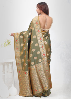 Green Dupion Silk Saree Without Blouse Piece - Indian Silk House Agencies