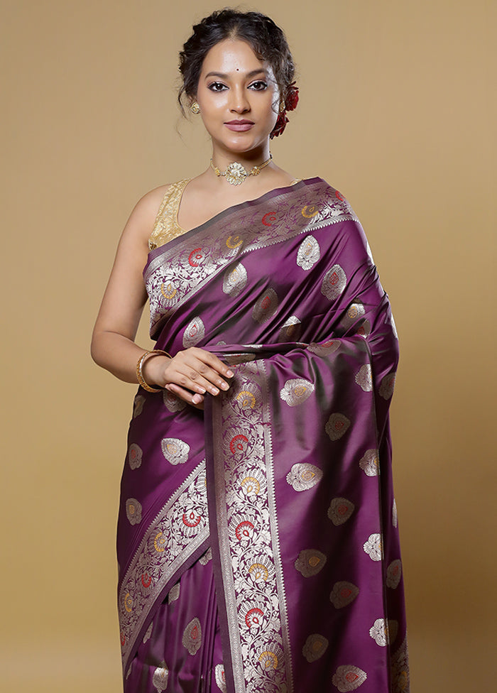 Purple Dupion Silk Saree With Blouse Piece