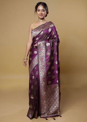 Purple Dupion Silk Saree With Blouse Piece