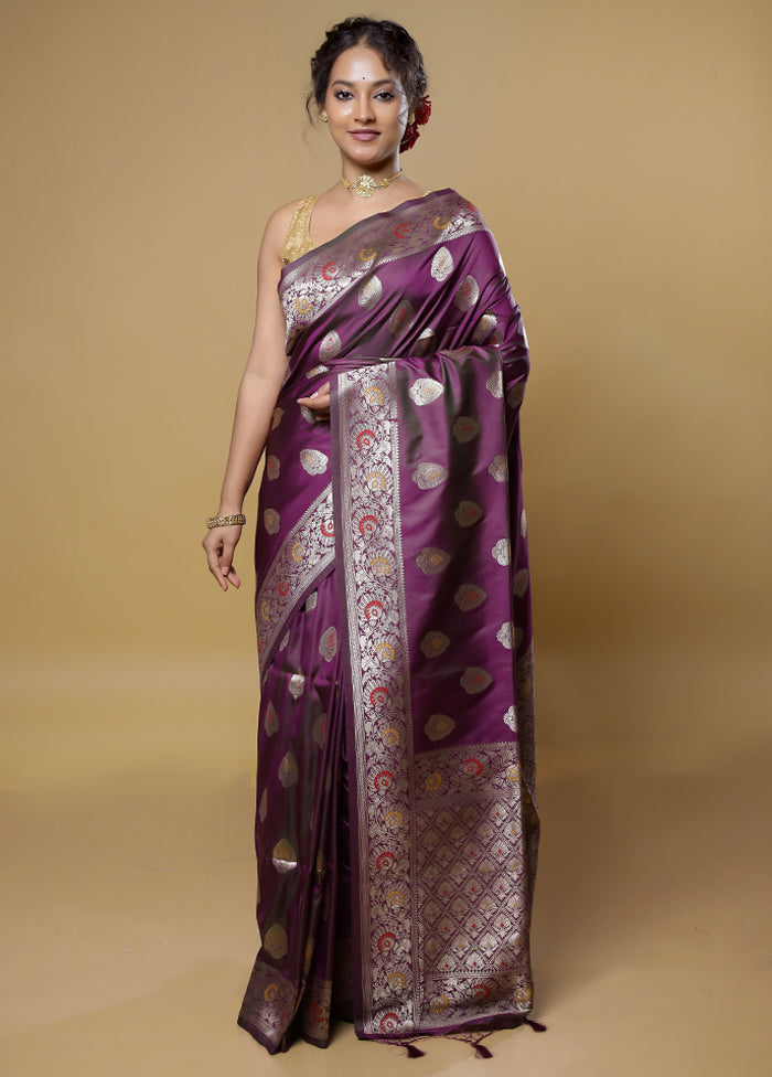 Purple Dupion Silk Saree With Blouse Piece