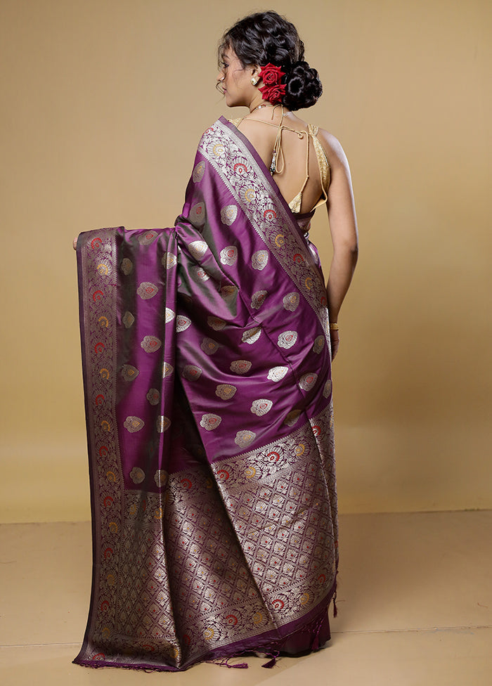 Purple Dupion Silk Saree With Blouse Piece