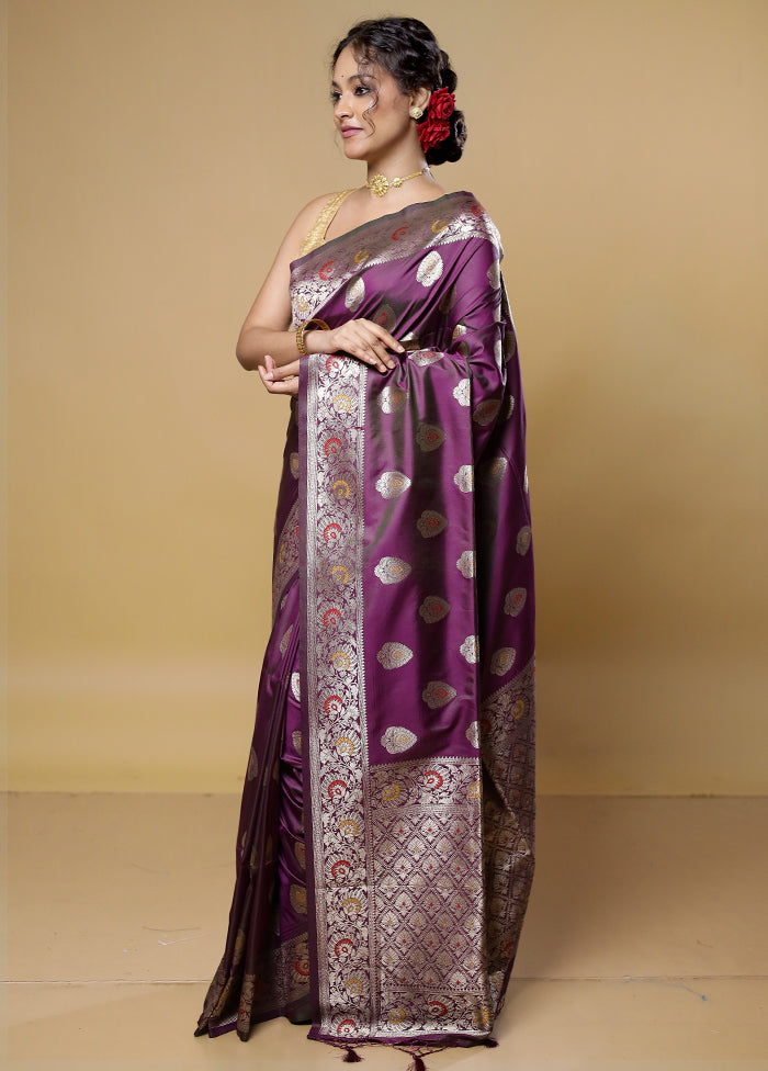 Purple Dupion Silk Saree With Blouse Piece