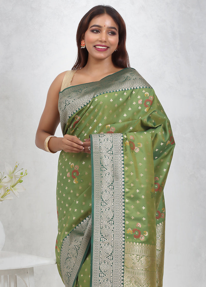 Green Dupion Silk Saree Without Blouse Piece - Indian Silk House Agencies