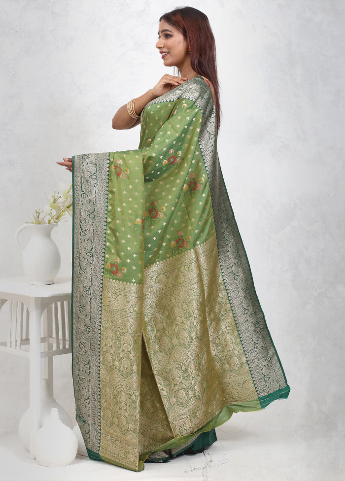 Green Dupion Silk Saree Without Blouse Piece - Indian Silk House Agencies