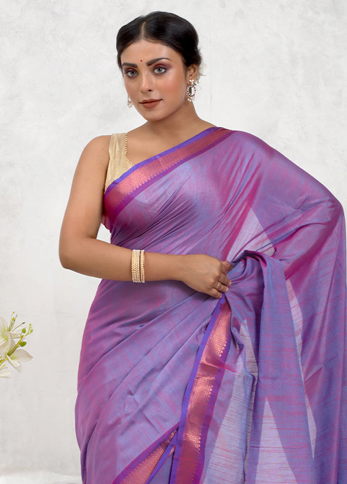 Purple Dupion Silk Saree Without Blouse Piece - Indian Silk House Agencies