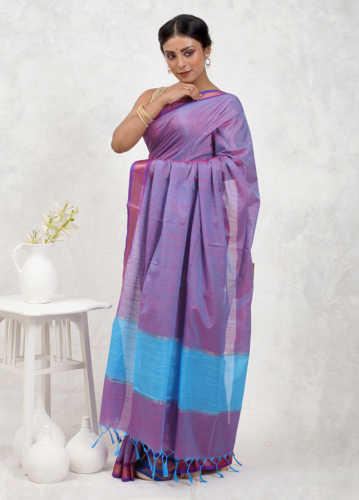 Purple Dupion Silk Saree Without Blouse Piece - Indian Silk House Agencies