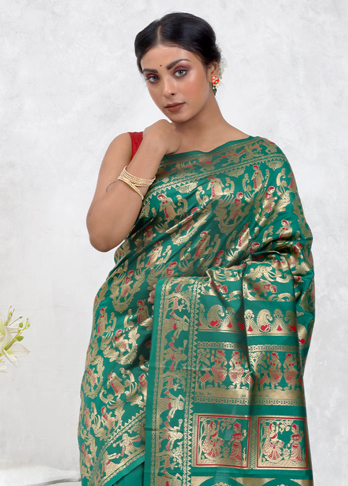 Green Baluchari Silk Saree Without Blouse Piece