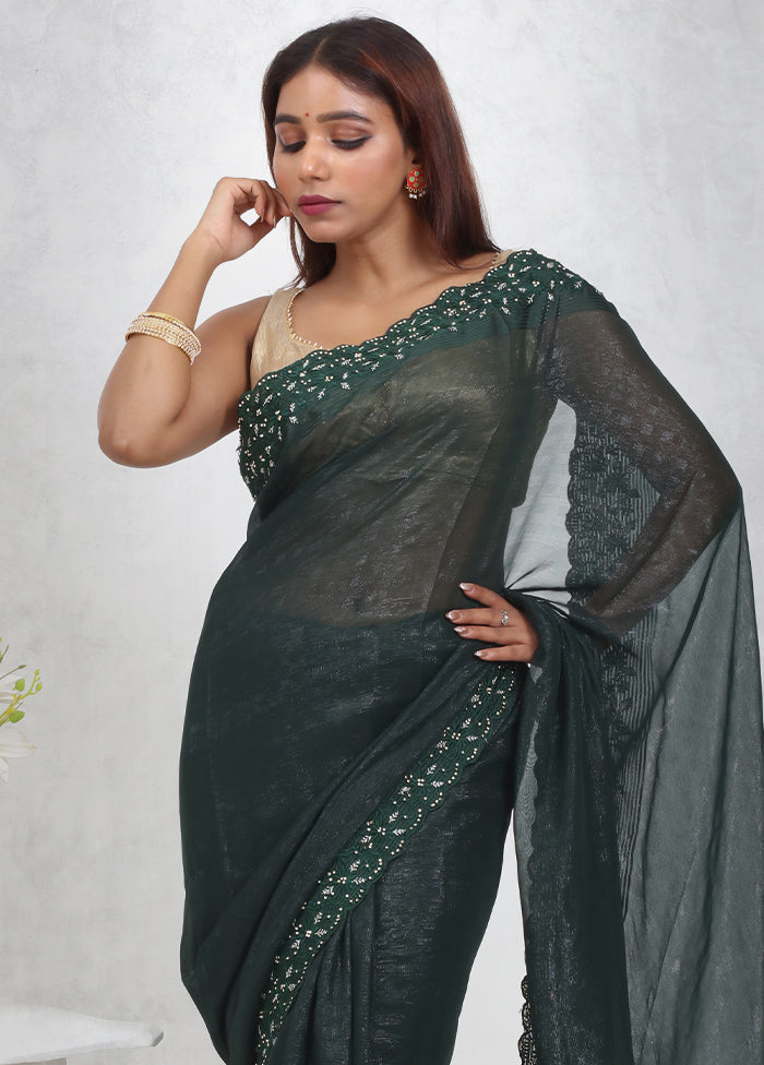 Green Chiffon Silk Saree Without Blouse Piece - Indian Silk House Agencies