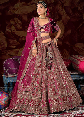 3 Pc Rani Velvet Semi Stitched Lehenga Set - Indian Silk House Agencies