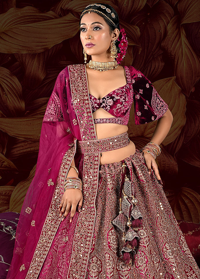 3 Pc Rani Velvet Semi Stitched Lehenga Set - Indian Silk House Agencies