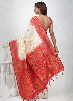 White Dupion Silk Saree Without Blouse Piece - Indian Silk House Agencies